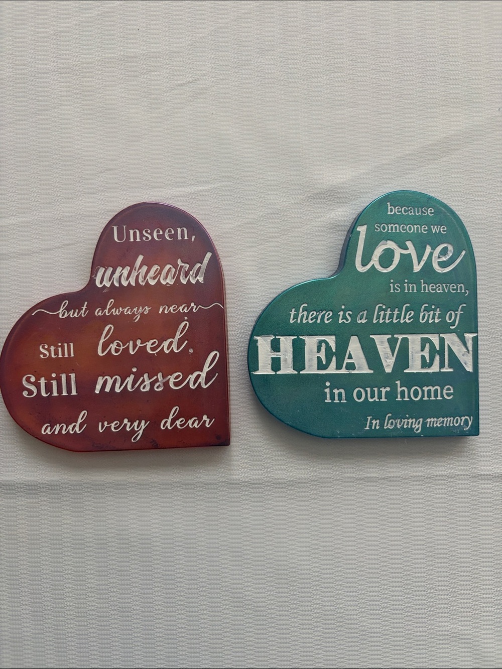 Handmade Heart-Shaped Memorial Plaques – Teal & Burgundy Pick (1)
